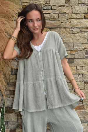 Lina Linen Blend Smock Over Shirt Washed Khaki